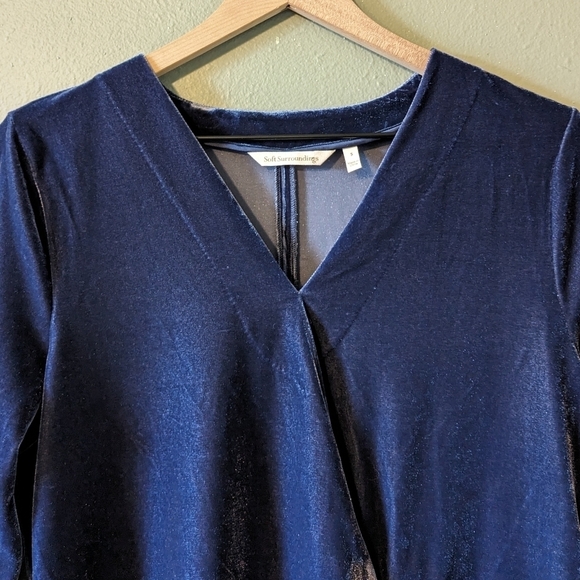 Soft Surroundings Blue Velvet Faux Wrap Silver Buckle Top Size S - Picture 2 of 7